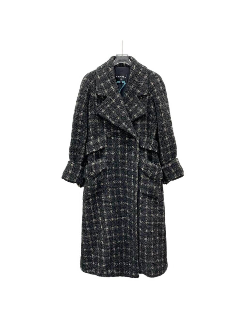 Chanel Snow Collection Black Checked Wool Tweed Coat